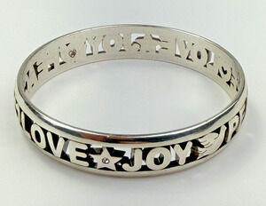 Brighton Bangle Bracelet Silver Tone Love Joy Peace Cutout Dove Womens 7.5 Inch
